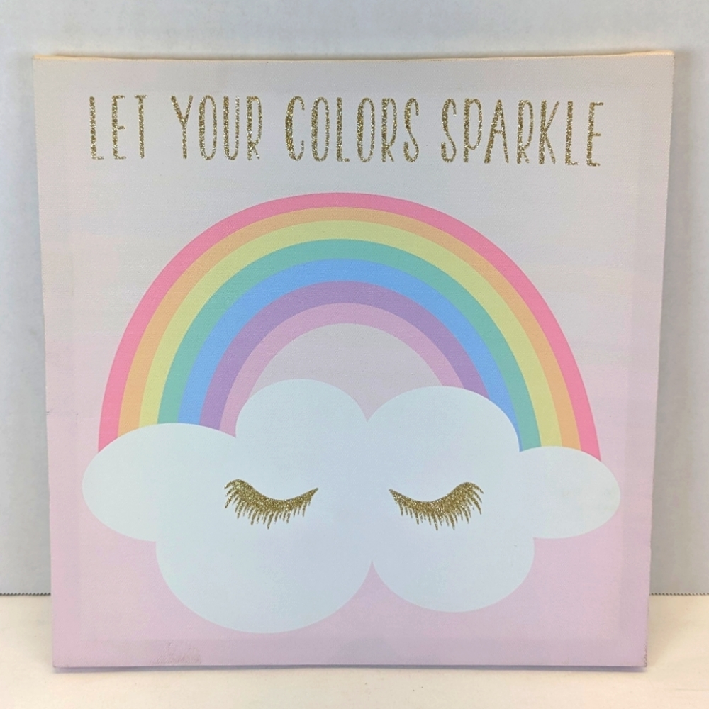 Let Your Colors Sparkle Rainbow & Gold Eyelashes Canvas Wall Art